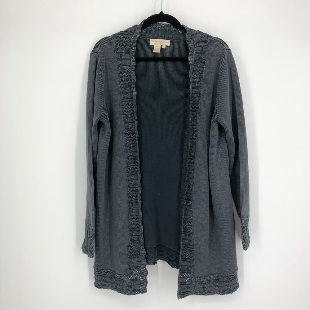 THE TERRITORY‎ AHEAD Gray Crochet Knit Open Front Cardigan